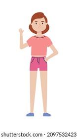 happy girl waving on white background