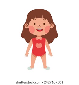 Happy Girl wear swimsuit with hearth shape love toddler activity illustration