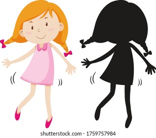 Happy girl wearing cute dress with its silhouette illustration