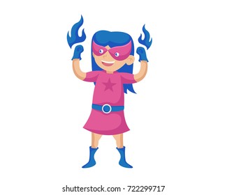 Happy Girl Wearing A Superhero Costume In Isolated Background Cartoon Illustration