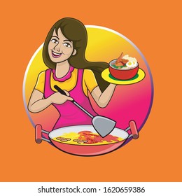 a happy girl who enjoys cooking