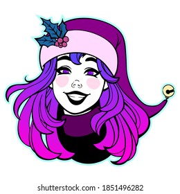 happy girl with a wide smile wearing a christmas hat