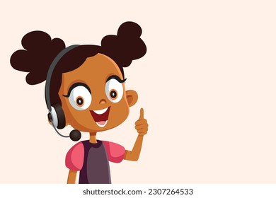 
Happy Girl with Wireless Headphones Taking a Call Vector Cartoon. Child talking on the phone speaking and communicating 
