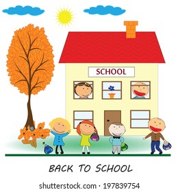 Happy girls and boys back to school