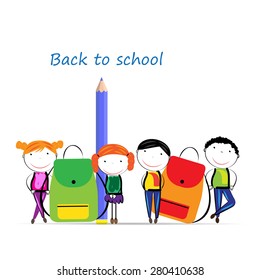 Happy girls and boys back to school