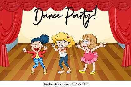 Happy girls dance on stage illustration