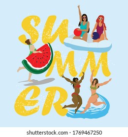 happy girls, fun, swiming, teenager, summer, hello summer