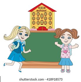 happy girls go to school - abstract frame