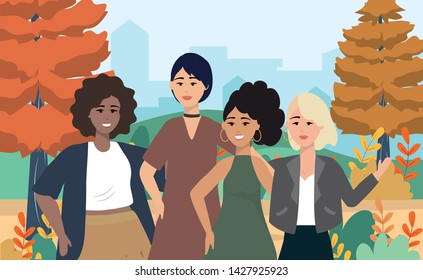 happy girls with hairstyle and casual clothes