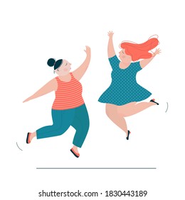 Happy girls jumping with raised hands.Characters design.Vector illustration flat cartoon style.