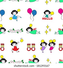 Happy girls pattern illustration
