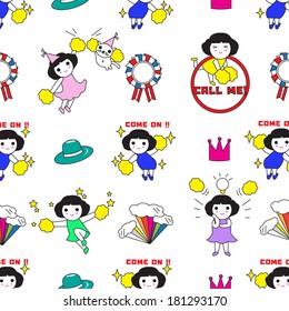 Happy girls pattern illustration