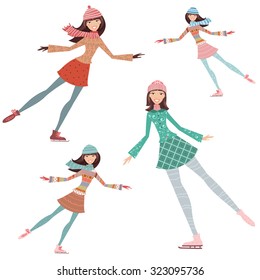 happy girls are skating