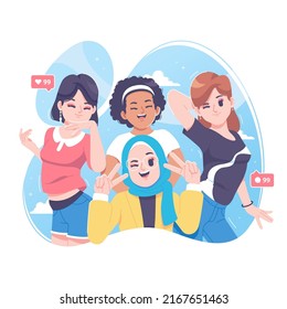 happy girls squad illustration background