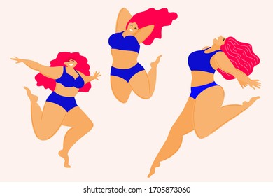 Happy girls in swimsuit set. Summer female fashion look for party card design, sale poster, spa resort poster, t shirt or bag print etc.