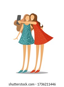 happy girls taking photos together