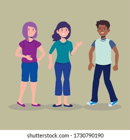 happy girls talking with casual clothes, vector illustration