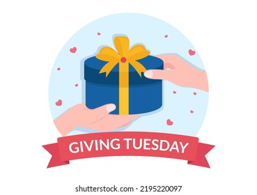 Happy Giving Tuesday Celebration with Give gifts to Encourage People to Donate in Hand Drawn Cartoon Flat Illustration