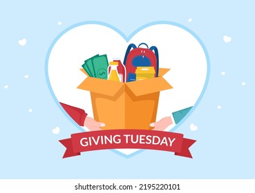 Happy Giving Tuesday Celebration with Give gifts to Encourage People to Donate in Hand Drawn Cartoon Flat Illustration