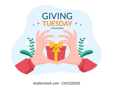 Happy Giving Tuesday Celebration with Give gifts to Encourage People to Donate in Hand Drawn Cartoon Flat Illustration
