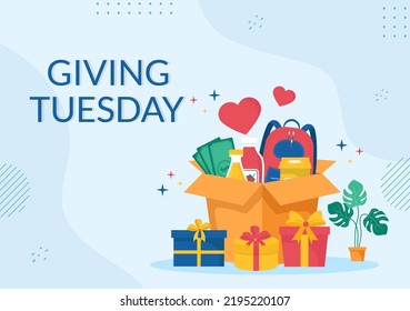 Happy Giving Tuesday Celebration with Give gifts to Encourage People to Donate in Hand Drawn Cartoon Flat Illustration