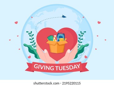 Happy Giving Tuesday Celebration with Give gifts to Encourage People to Donate in Hand Drawn Cartoon Flat Illustration