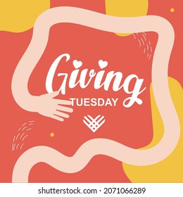 Happy Giving Tyesday. Trendy abstract art templates with hand, logo, dots. Set of flat backgrounds for social media, stories, banners, invitation card, poster, greeting card, header for website