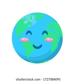 Happy globe with green continents and blue water in vector graphics