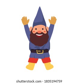 Happy gnome flat illustration character jumping happy vector art