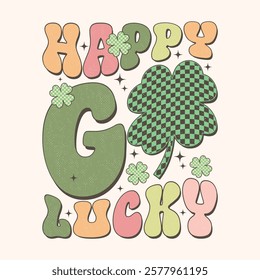 Happy Go Lucky Groovy St Patrick's Day T Shirt Design