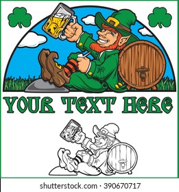 HAPPY GO LUCKY LEPRECHAUN SITTING BACK RAISING A MUG OF BEER!