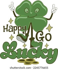 Happy Go Lucky Retro Shamrock St. Patrick's Day Smiley Faces Irish T shirt Design