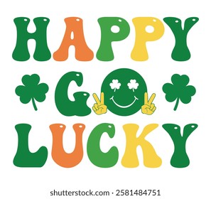 Happy Go Lucky - Happy St. Patrick typography T-shirt vector, Saint Patrick's Day gnome Illustration Design, lucky shamrock Clipart