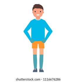 Happy goalkeeper icon. Flat illustration of happy goalkeeper vector icon for web design