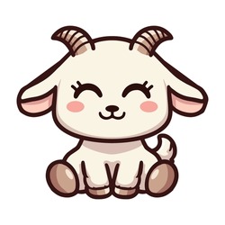 Happy Goat Siting With Horn Vector Cartoon