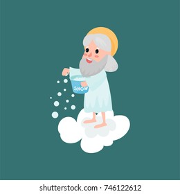 Happy god character throwing snow