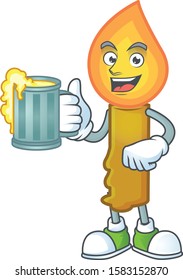 Happy gold candle holding a glass of beer