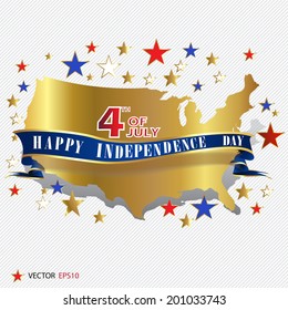 happy gold independence day card for american, fourth of July, USA, the united states of america, american, vector illustration