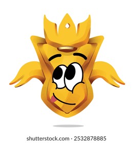 personagem mascote do escudo de ouro feliz. conceito bonito, engraçado e brincalhão. temas de conquista, recompensa e educação