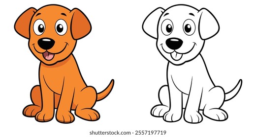 Happy Golden Dog Sitting Coloring Page For Kids Vector Illustration