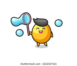 happy golden egg cartoon playing soap bubble , cute style design for t shirt, sticker, logo element