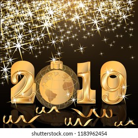 Happy golden New 2019 year background, vector illustration