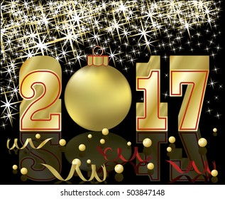 Happy golden New Year 2017, vector illustration