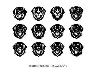 Happy Golden Retriever Dog Vector Illustration  Black and White Pet Icon