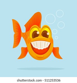 Happy goldfish character smile. Vector flat cartoon illustration 