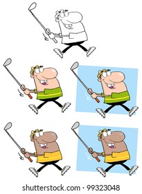 Happy Golfer Running. Vector Collection