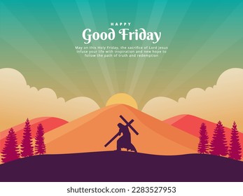 Happy Good Friday Background Vector Illustration. Christian holiday commemorating the crucifixion of Jesus and his death at Calvary