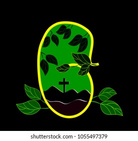 Happy good friday design, inspired by the letter G means God, the cross refers to Jesus and the finished work at Calvary. Leaves means a bright new life has started from that day. Illustration vector