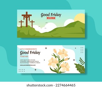 Happy Good Friday Horizontal Banner Flat Cartoon Hand Drawn Templates Background Illustration