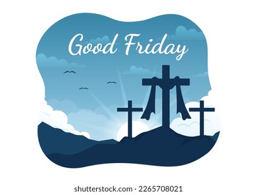 Happy Good Friday Illustration with Christian Holiday of Jesus Christ Crucifixion in Flat Cartoon Hand Drawn for Web Banner or Landing Page Templates